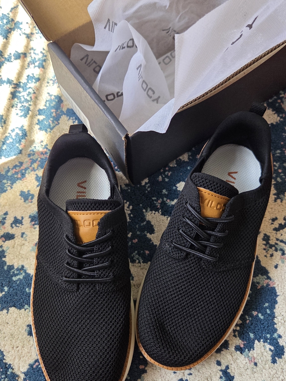 Boys Black Knit Casual Sneakers with Tan Accents